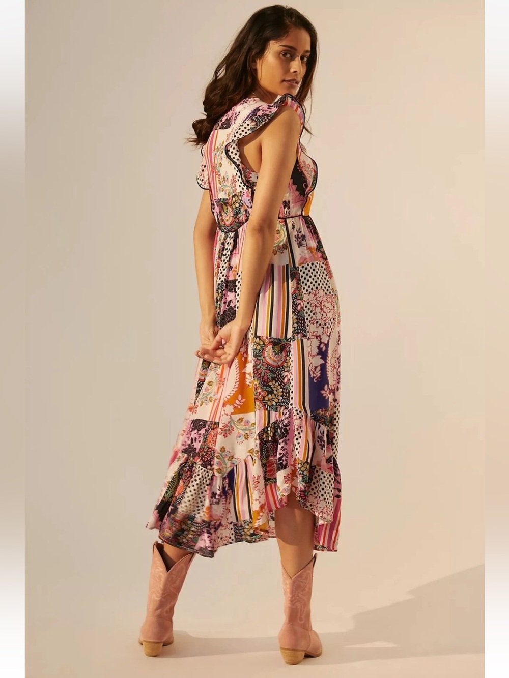 Anthropologie Ruffled Patchwork midi dress size 4 - Picture 2 of 13